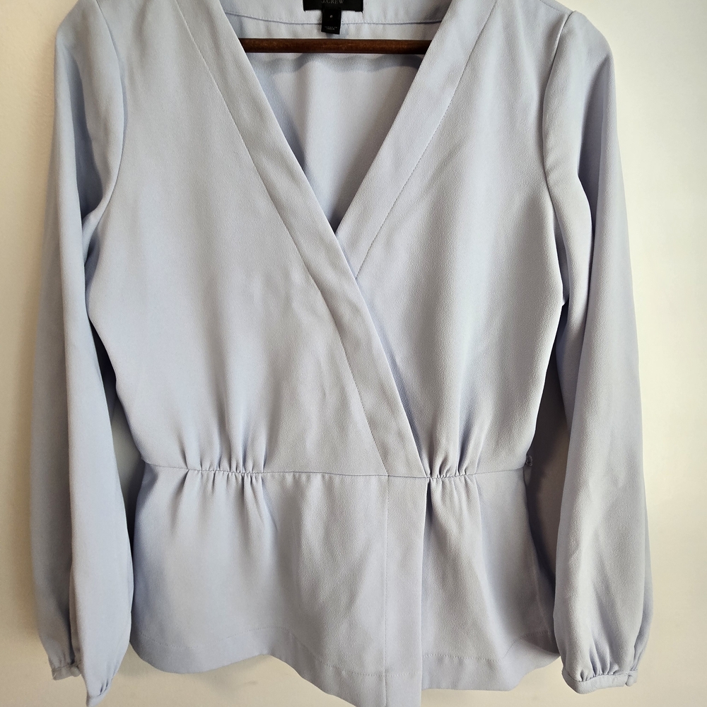 J. Crew Elegant Light Blue Wrap Blouse Size 6